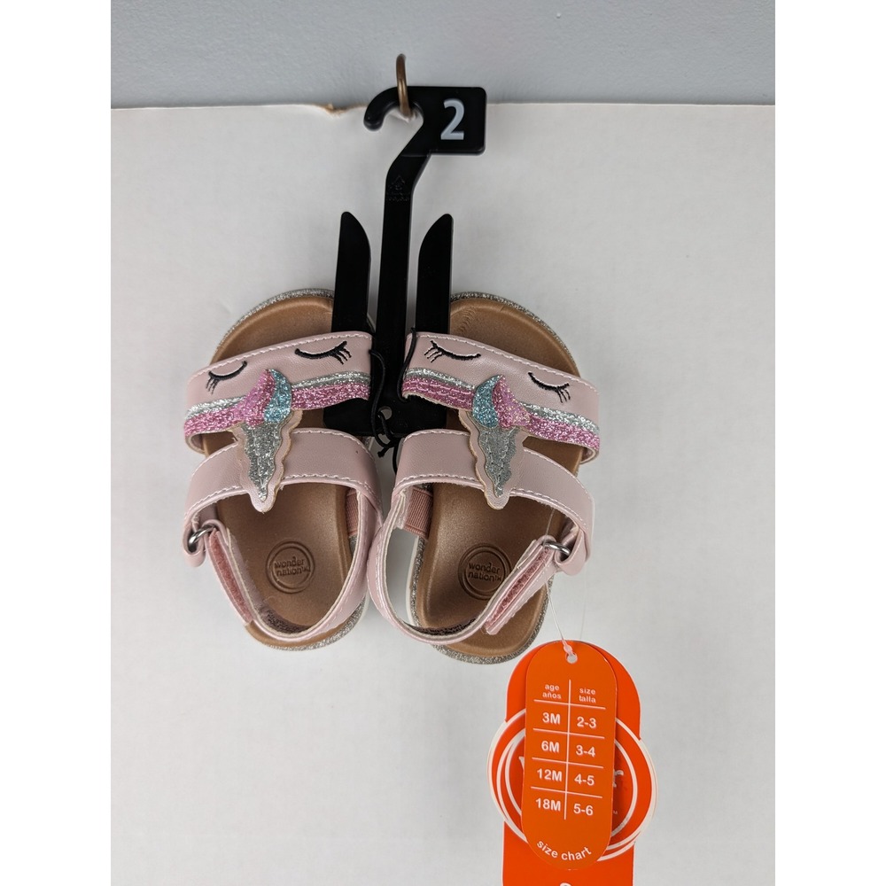 Wonder Nation Baby Girls Pink Unicorn Glitter Sandals Size 2 NWT